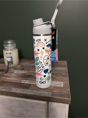 Orca White Abstract Art Stainless Water Bottle - Colorful Print